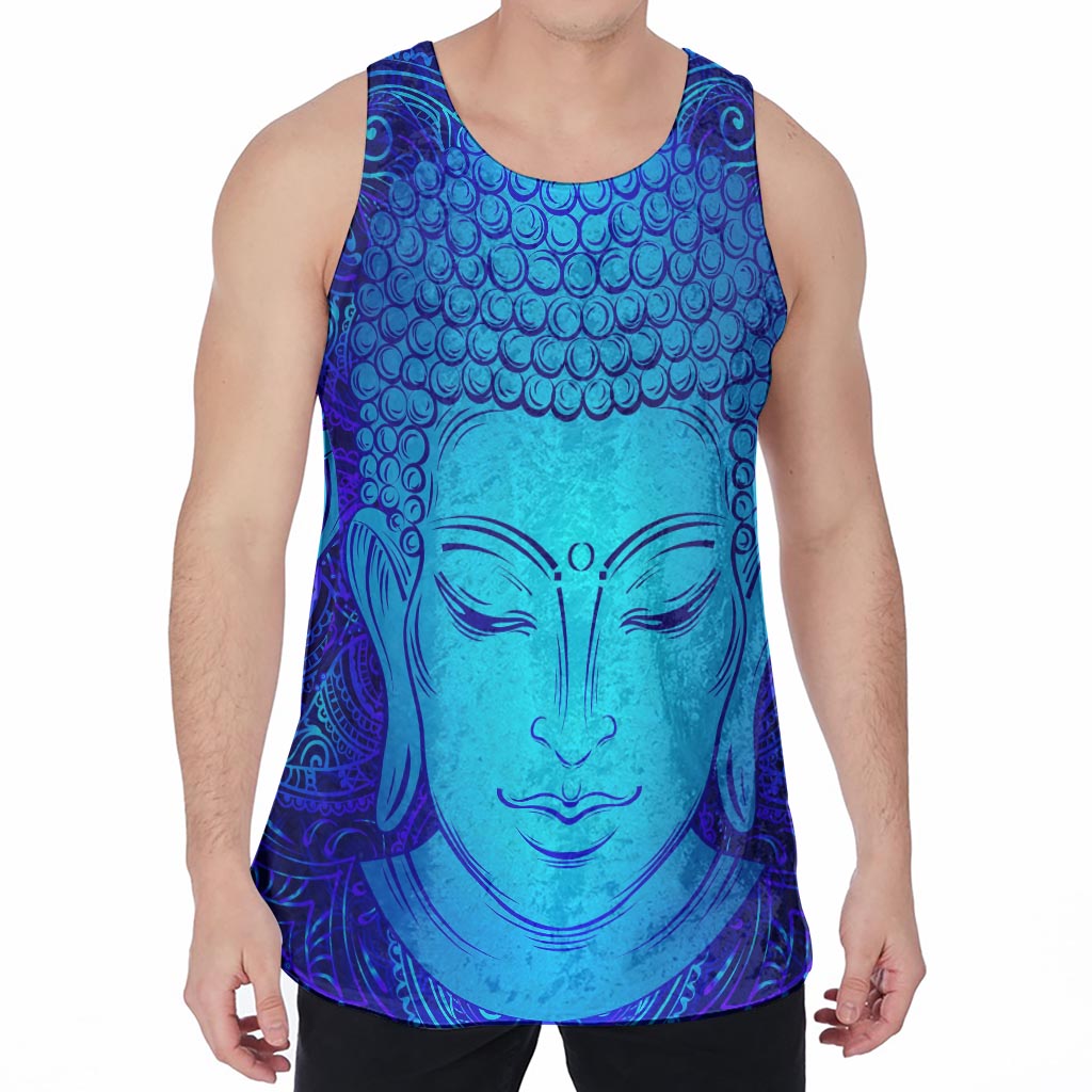 Blue Buddha Print Men's Velvet Tank Top