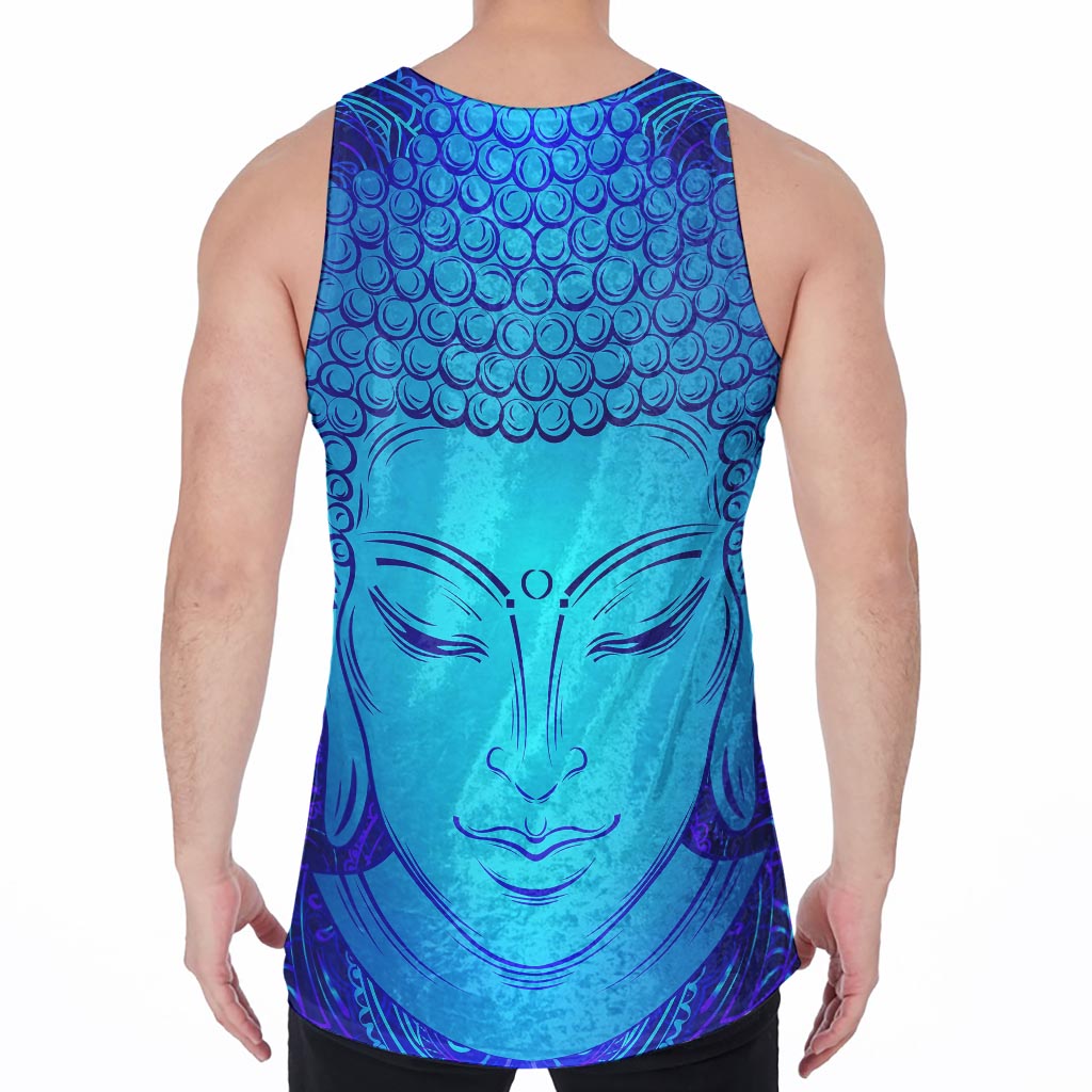 Blue Buddha Print Men's Velvet Tank Top