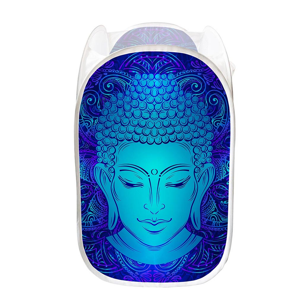 Blue Buddha Print Mesh Laundry Hamper