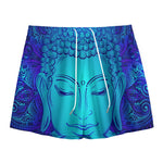 Blue Buddha Print Mesh Shorts