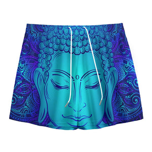 Blue Buddha Print Mesh Shorts