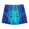 Blue Buddha Print Mesh Shorts