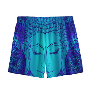 Blue Buddha Print Mesh Shorts