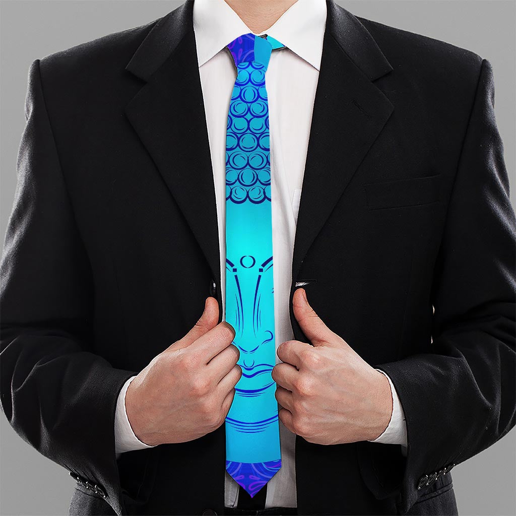 Blue Buddha Print Necktie