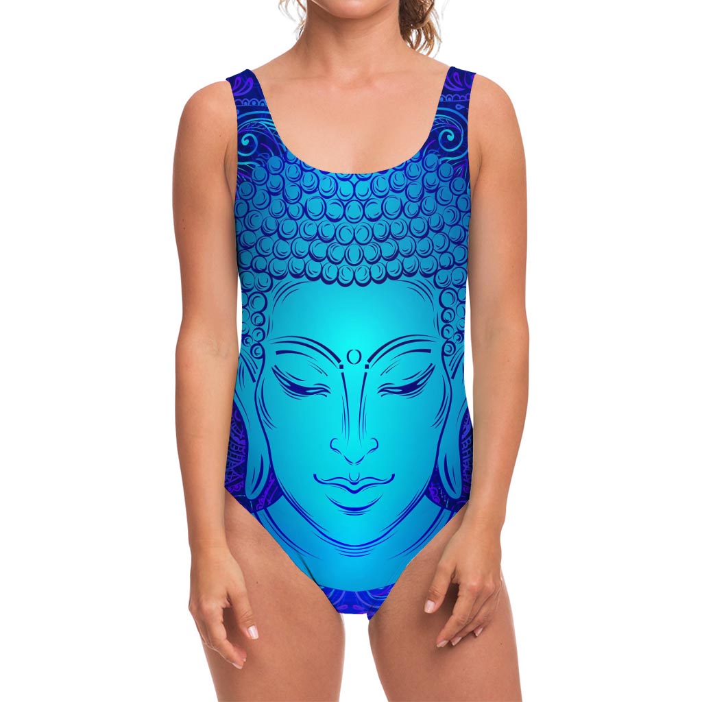 Blue Buddha Print One Piece Swimsuit