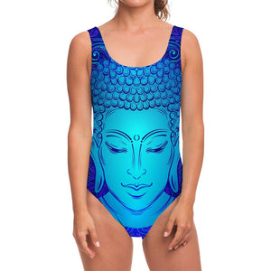 Blue Buddha Print One Piece Swimsuit