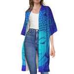 Blue Buddha Print Open Front Beach Cover Up