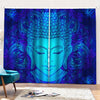 Blue Buddha Print Pencil Pleat Curtains