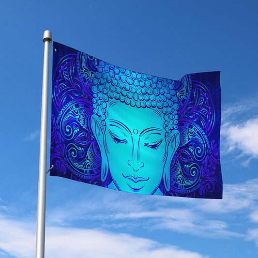 Blue Buddha Print Polyester Flag