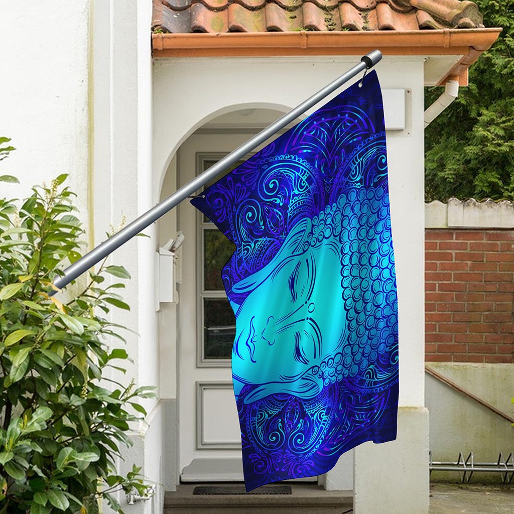 Blue Buddha Print Polyester Flag