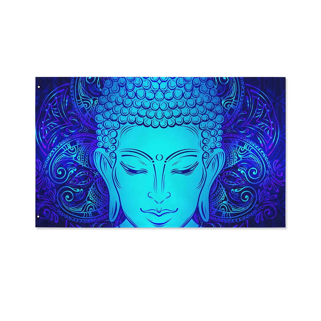 Blue Buddha Print Polyester Flag