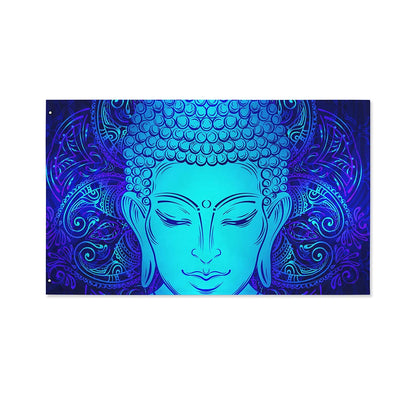 Blue Buddha Print Polyester Flag
