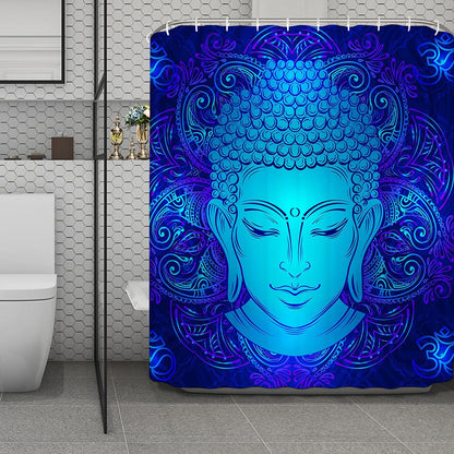 Blue Buddha Print Polyester Shower Curtain
