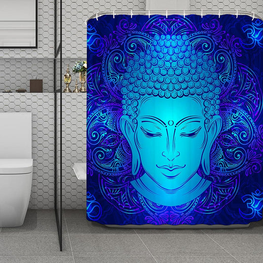 Blue Buddha Print Polyester Shower Curtain