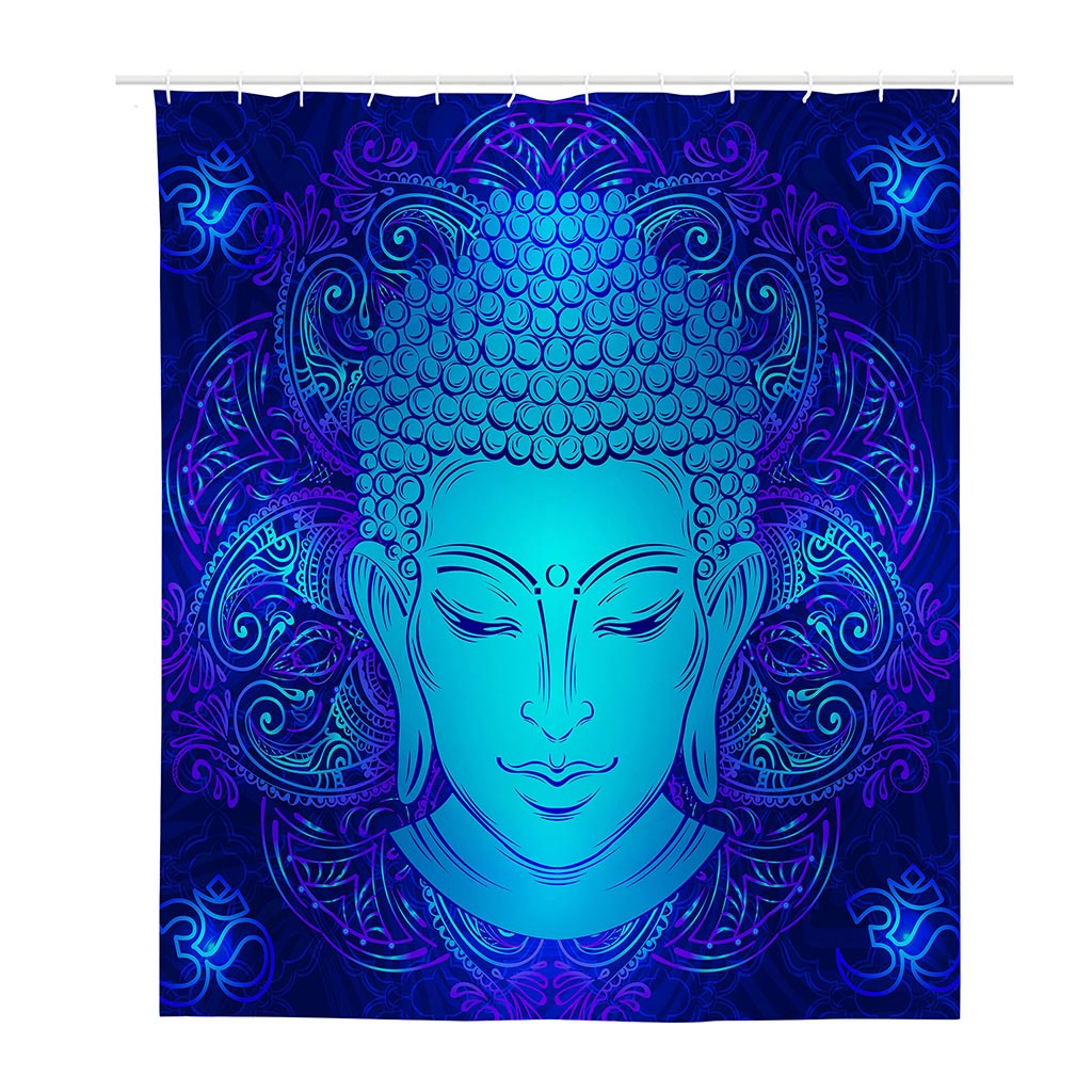 Blue Buddha Print Polyester Shower Curtain