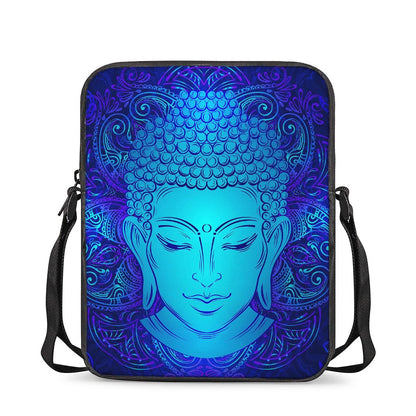 Blue Buddha Print Rectangular Crossbody Bag