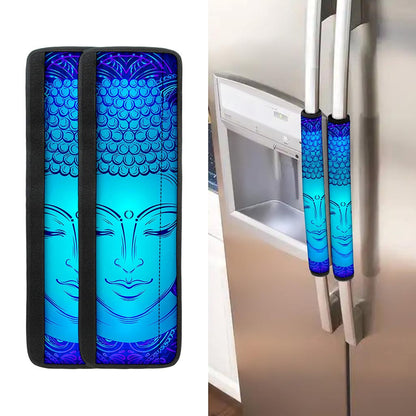 Blue Buddha Print Refrigerator Handle Covers