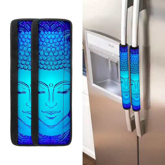 Blue Buddha Print Refrigerator Handle Covers