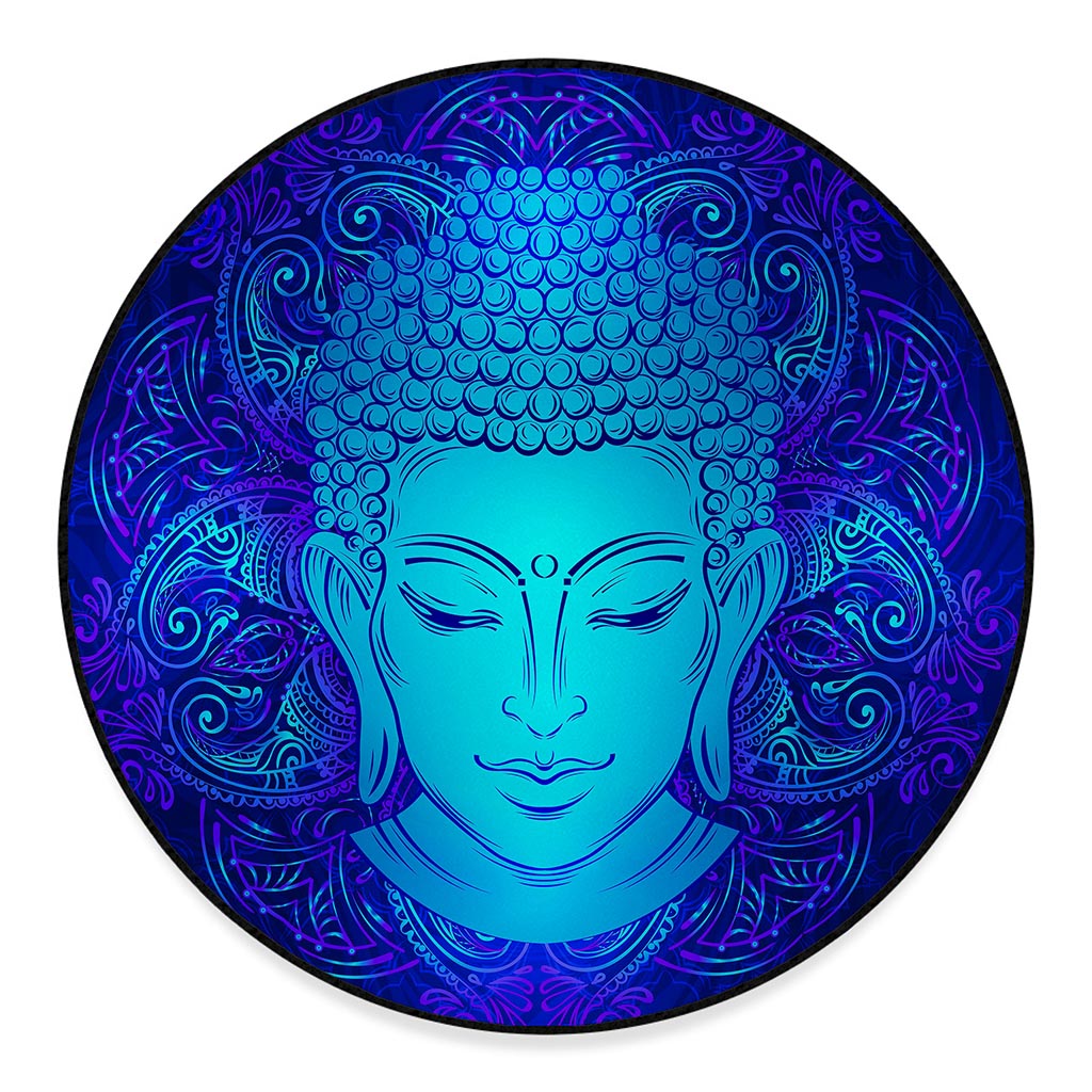 Blue Buddha Print Round Floor Mat