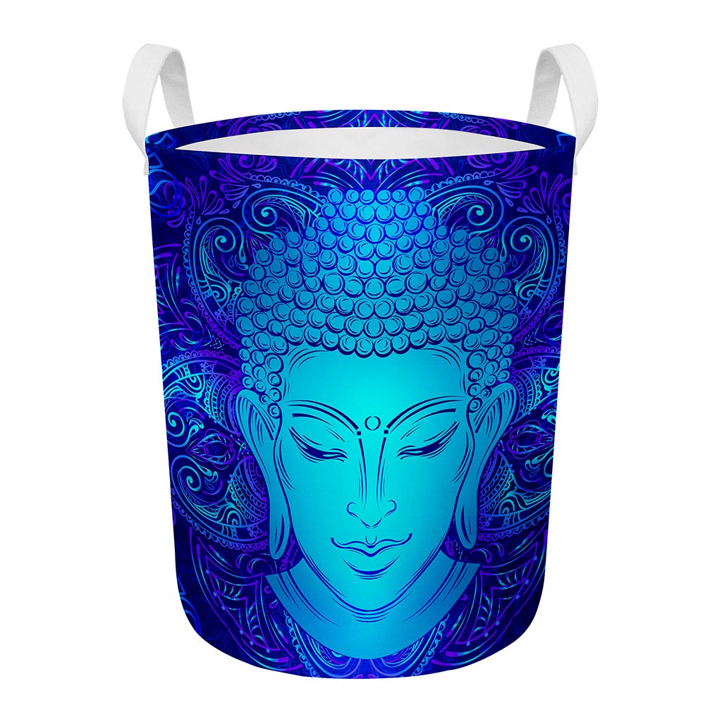 Blue Buddha Print Round Laundry Basket