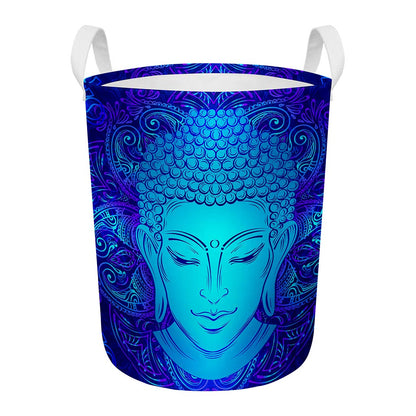 Blue Buddha Print Round Laundry Basket