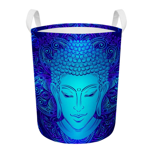 Blue Buddha Print Round Laundry Basket