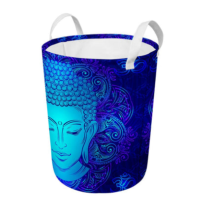 Blue Buddha Print Round Laundry Basket