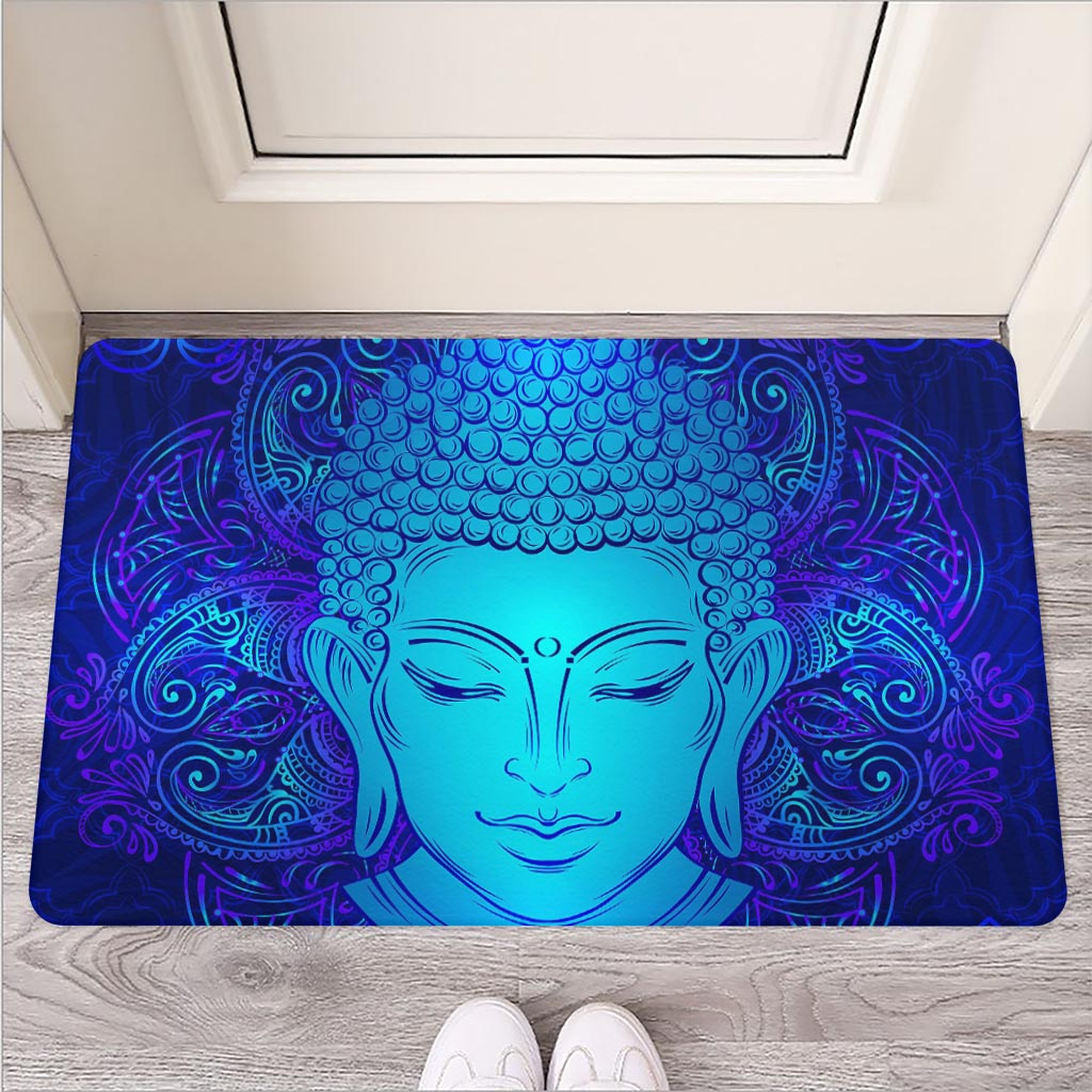 Blue Buddha Print Rubber Doormat