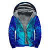 Blue Buddha Print Sherpa Lined Zip Up Hoodie