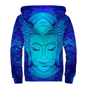 Blue Buddha Print Sherpa Lined Zip Up Hoodie