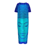 Blue Buddha Print Short Sleeve Long Nightdress