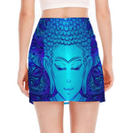 Blue Buddha Print Side Slit Mini Skirt