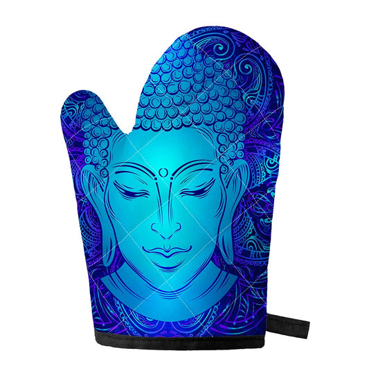 Blue Buddha Print Single Oven Mitt