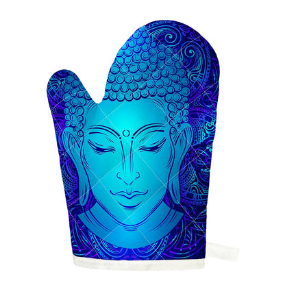 Blue Buddha Print Single Oven Mitt