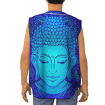 Blue Buddha Print Sleeveless Baseball Jersey