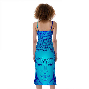 Blue Buddha Print Slim Fit Midi Cami Dress