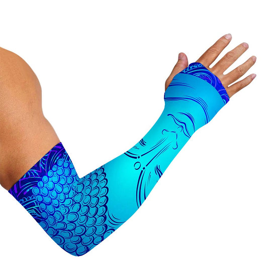 Blue Buddha Print Sun Protection Arm Sleeves