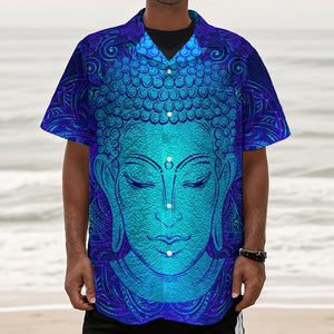 Blue Buddha Print Textured Short Sleeve Shirt