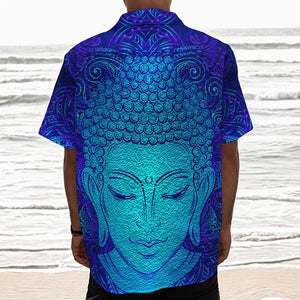 Blue Buddha Print Textured Short Sleeve Shirt