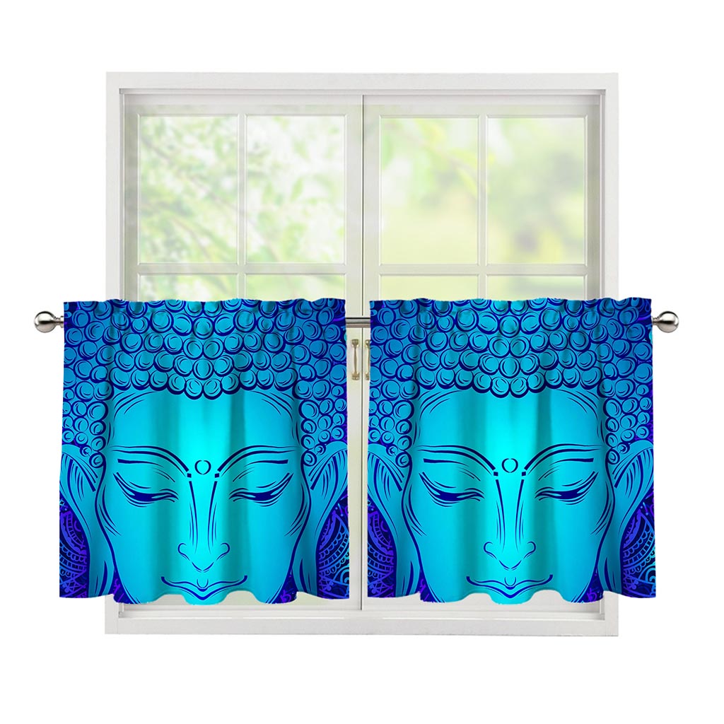 Blue Buddha Print Tier Curtains