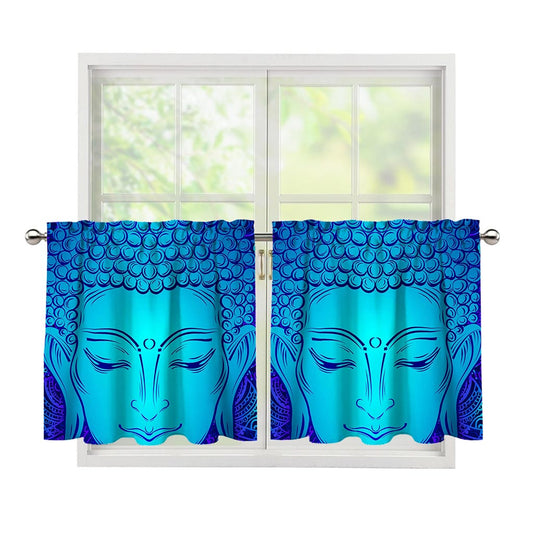 Blue Buddha Print Tier Curtains