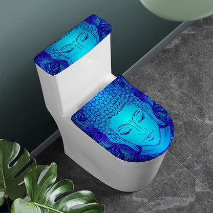 Blue Buddha Print Toilet Lid And Tank Cover Set