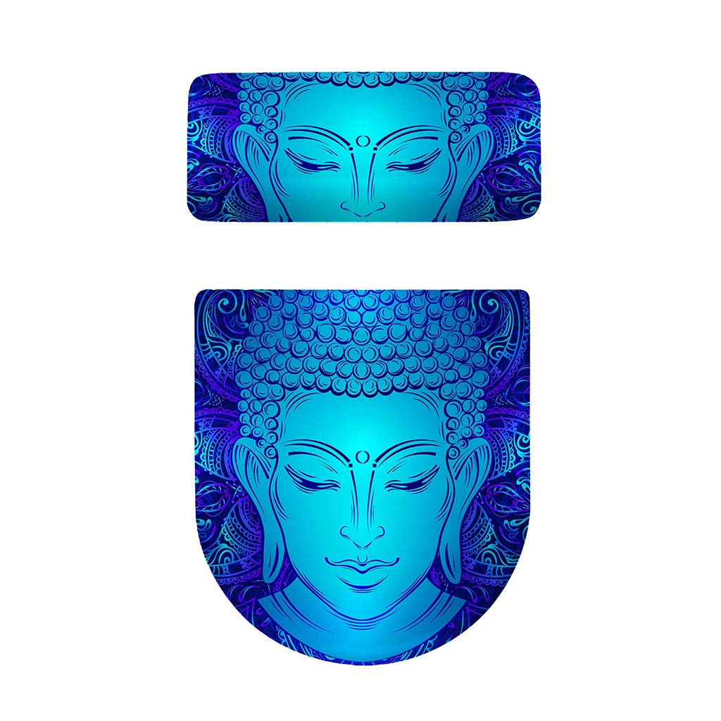 Blue Buddha Print Toilet Lid And Tank Cover Set