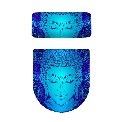 Blue Buddha Print Toilet Lid And Tank Cover Set