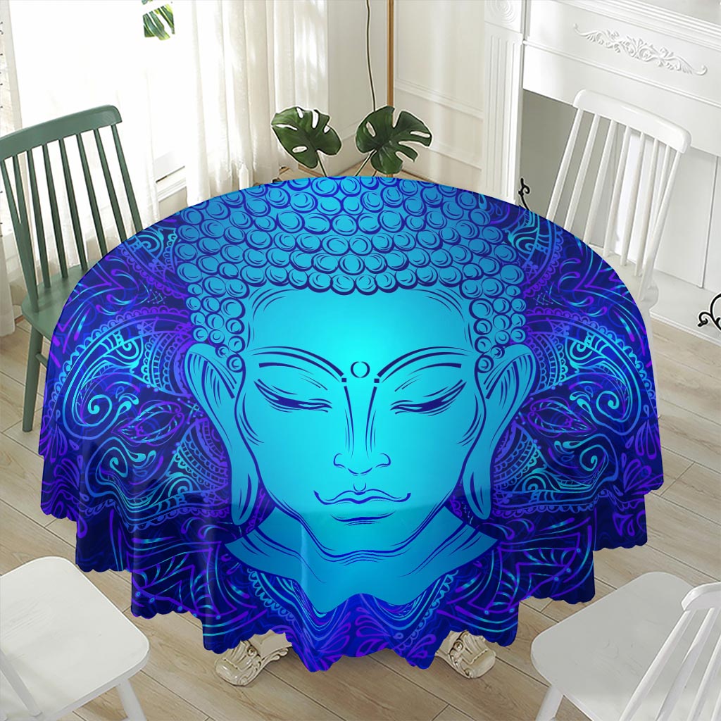 Blue Buddha Print Waterproof Round Tablecloth