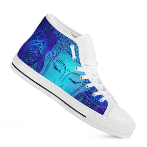 Blue Buddha Print White High Top Sneakers