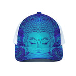 Blue Buddha Print White Mesh Trucker Cap