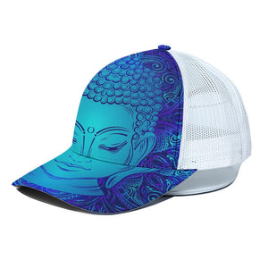 Blue Buddha Print White Mesh Trucker Cap