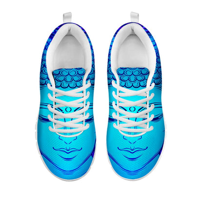 Blue Buddha Print White Running Shoes