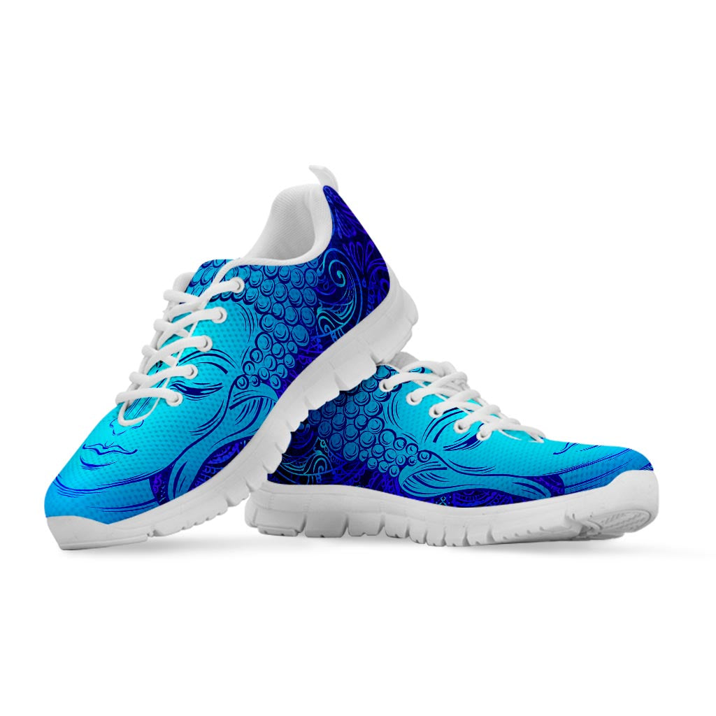 Blue Buddha Print White Running Shoes